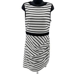 Soloiste Sheath Dress WMNS M Mini Knit Black White Stripe Fitted Twisted Stretch